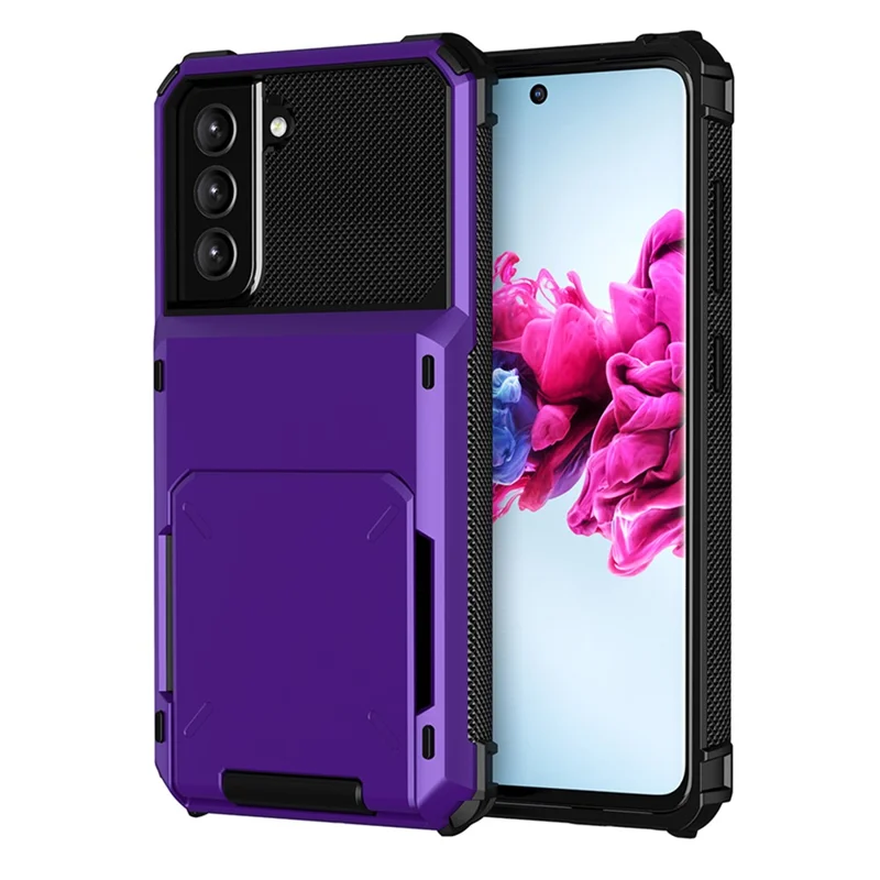 Folio Flip TPU+PC Hybrid Phone Shell for Samsung Galaxy S21 FE - Purple