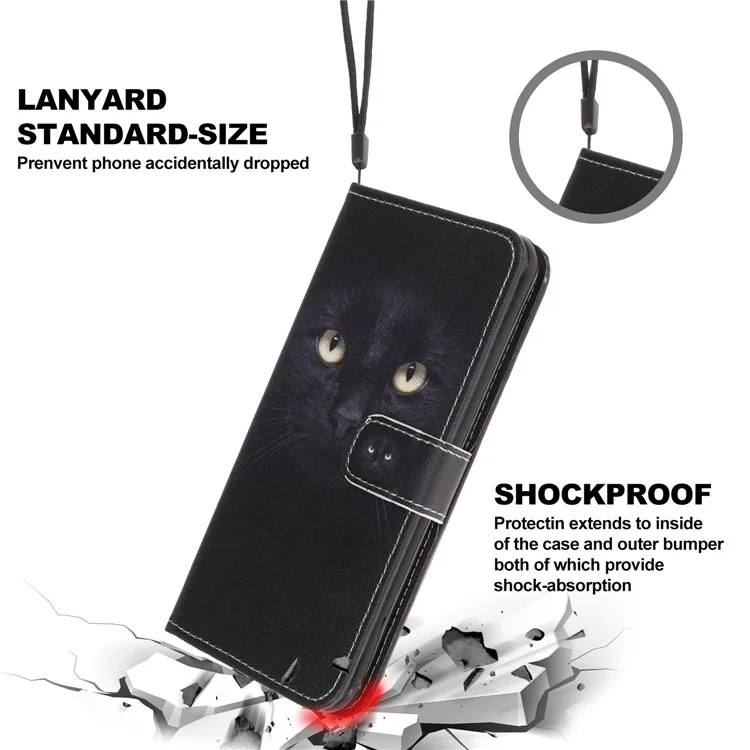 Чехол-бумажник для телефона с принтом в виде перекрестной текстуры для Samsung Galaxy A22 5G (Европейская версия) - Black Cat