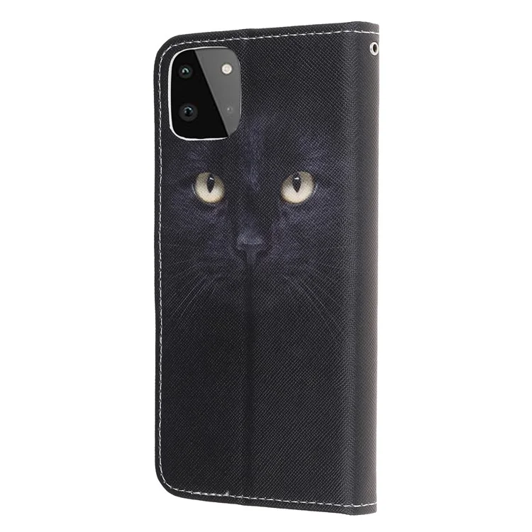 Padrão de Textura Cruzada Carteira da Carteira de Couro Caixa de Celular Stand Para Samsung Galaxy A22 5G (versão da Ue) - Gato Preto