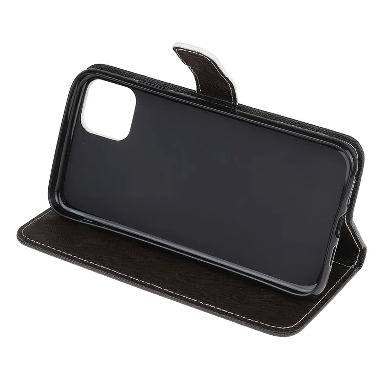 Padrão de Textura Cruzada Carteira da Carteira de Couro Caixa de Celular Stand Para Samsung Galaxy A22 5G (versão da Ue) - Gato Preto