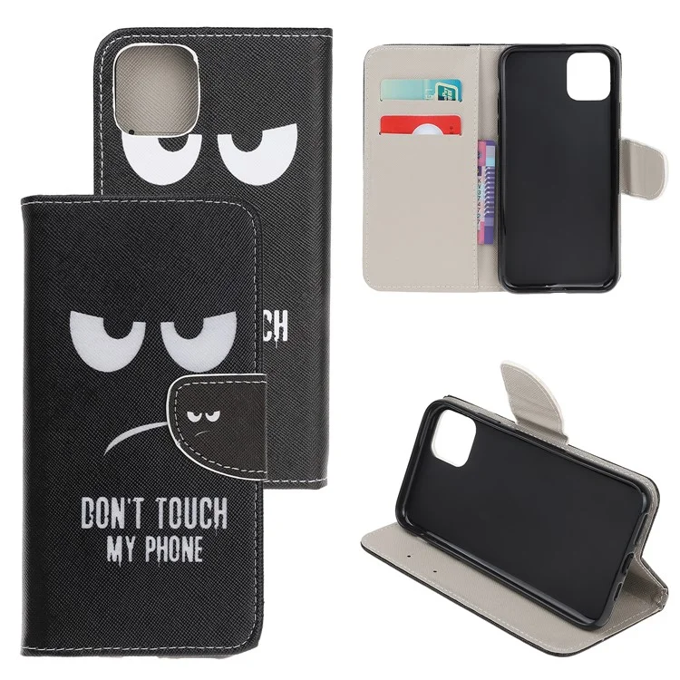Cross Texture Pattern Printing Wallet Leather Stand Case for Samsung Galaxy A22 5G (EU Version) - Don't Touch My Phone