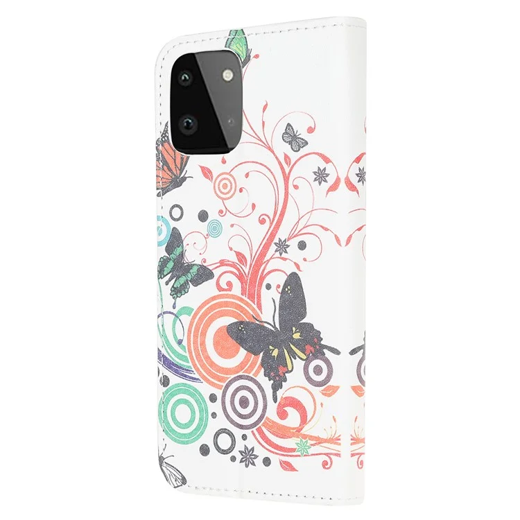 Custodia protettiva con motivo a portafoglio, stampa in pelle con supporto per Samsung Galaxy A22 5G (versione UE) - Farfalla Colorata