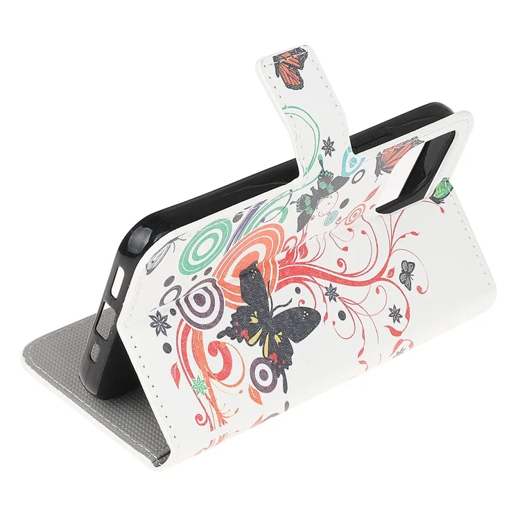 Custodia protettiva con motivo a portafoglio, stampa in pelle con supporto per Samsung Galaxy A22 5G (versione UE) - Farfalla Colorata