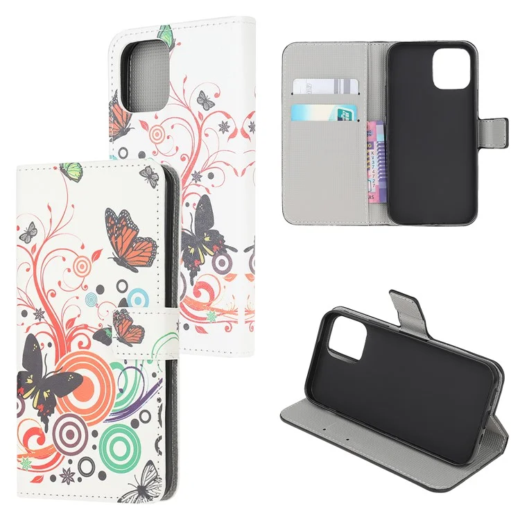 Custodia protettiva con motivo a portafoglio, stampa in pelle con supporto per Samsung Galaxy A22 5G (versione UE) - Farfalla Colorata