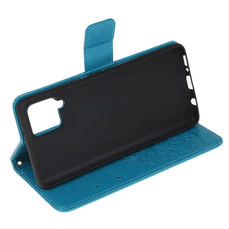 Owl Tree Pattern Imprinted Wallet Stand Leather Cover for Samsung Galaxy A22 4G (EU Version) - Blue