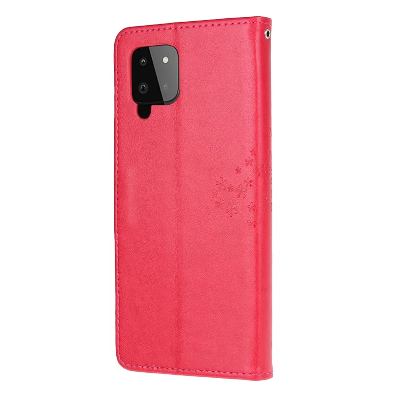 Owl Tree Pattern Imprinted Wallet Stand Leather Cover for Samsung Galaxy A22 4G (EU Version) - Red