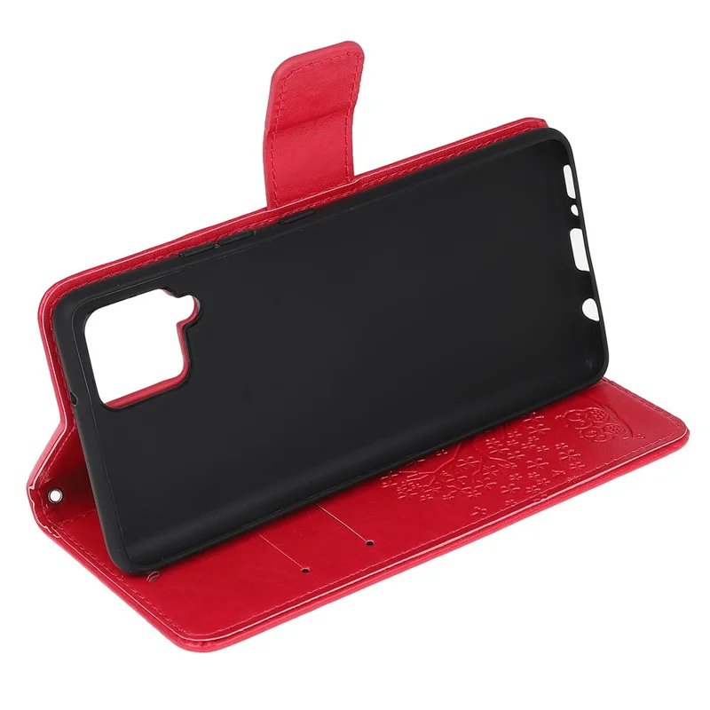 Owl Tree Pattern Imprinted Wallet Stand Leather Cover for Samsung Galaxy A22 4G (EU Version) - Red