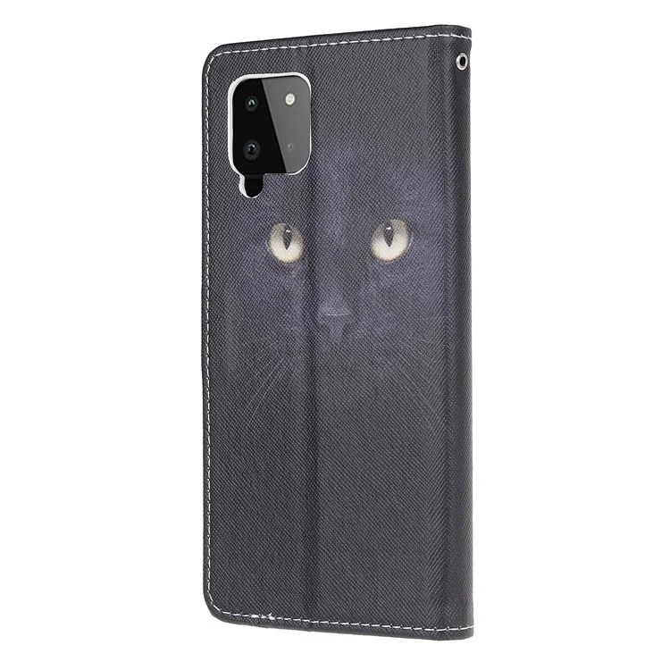 Portafoglio Design Cross Texture New Pattern Printing Leather Stand Case per Samsung Galaxy A22 4G (Versione EU) - Cat Eyes