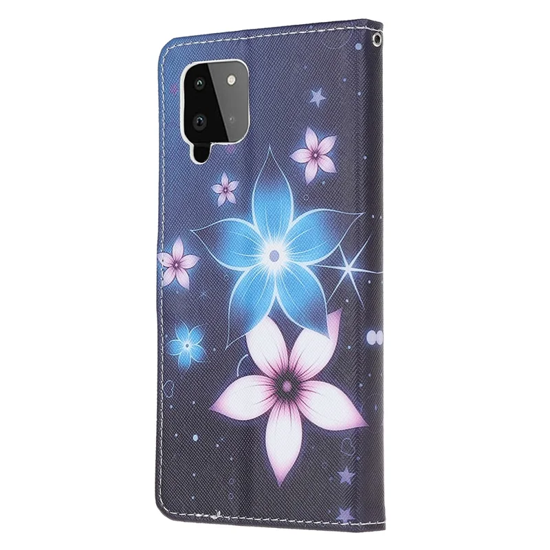 Wallet Design Cross Texture New Pattern Printing Leather Stand Case for Samsung Galaxy A22 4G (EU Version) - Flower