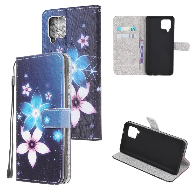 Wallet Design Cross Texture New Pattern Printing Leather Stand Case for Samsung Galaxy A22 4G (EU Version) - Flower