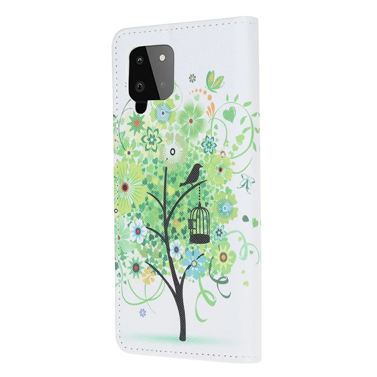 Carteira Design Padrão Printing Cruz Texture Stand Caixa De Couro Para Samsung Galaxy A22 4G (versão Da UE) - Árvore Verde