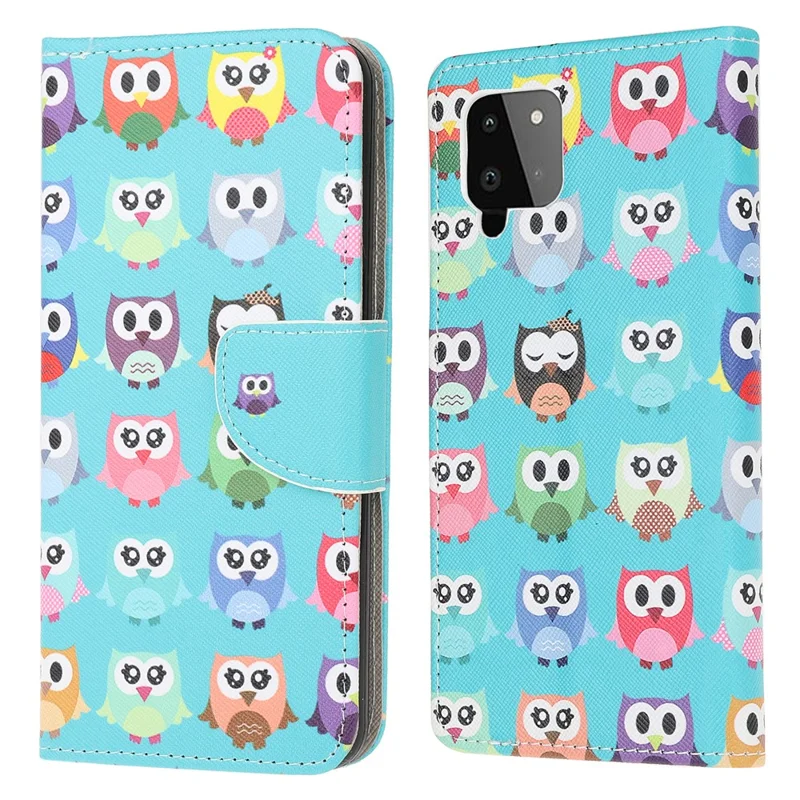 Wallet Design Pattern Printing Cross Texture Leather Stand Case for Samsung Galaxy A22 4G (EU Version) - Cute Owls