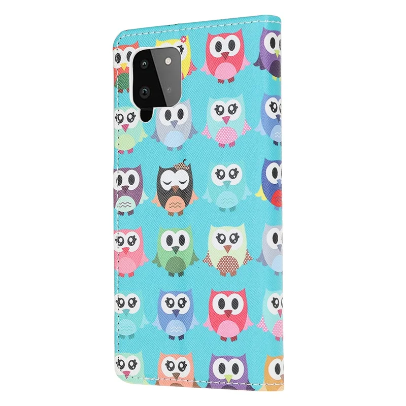 Wallet Design Pattern Printing Cross Texture Leather Stand Case for Samsung Galaxy A22 4G (EU Version) - Cute Owls