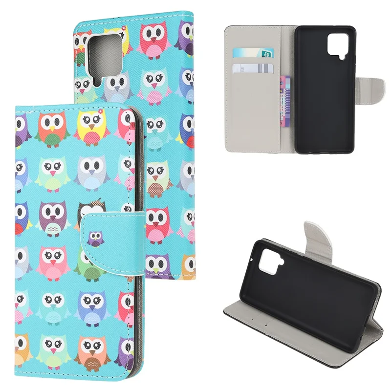 Wallet Design Pattern Printing Cross Texture Leather Stand Case for Samsung Galaxy A22 4G (EU Version) - Cute Owls
