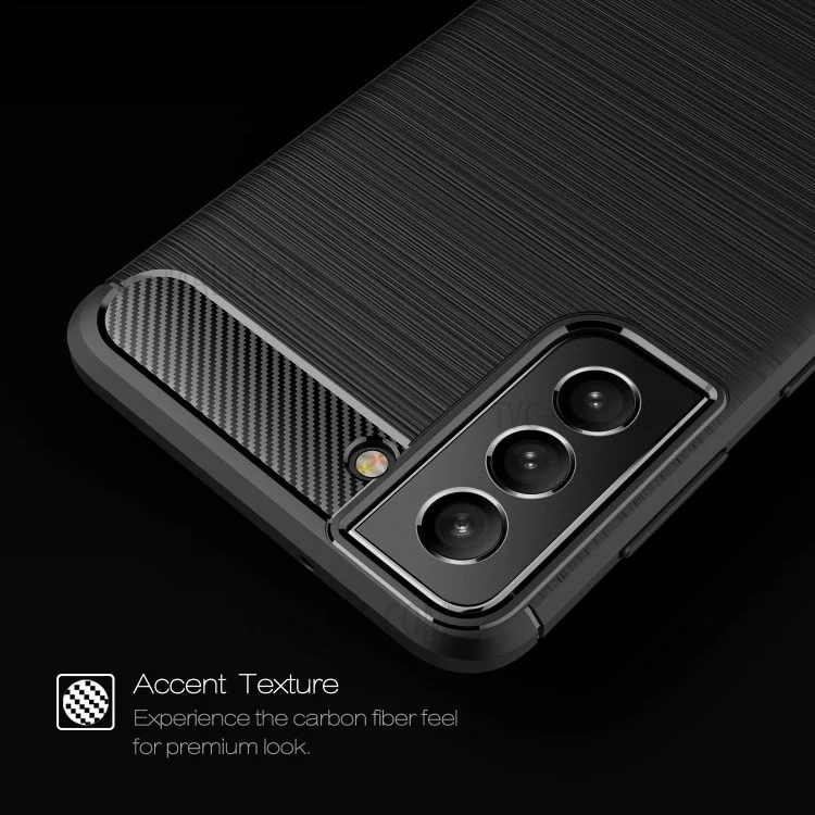 Flexible TPU Phone Protector Case Brushed Carbon Fiber Texture Cover for Samsung Galaxy S21 FE - Blue