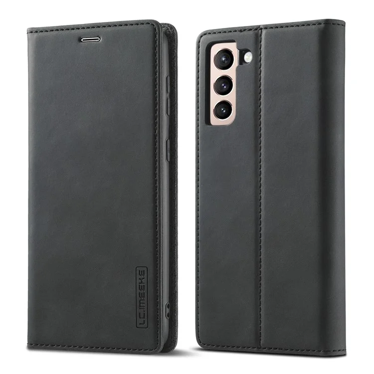 LC.IMEEKE LC Strong Magnetic Series Leather Wallet Phone Protective Shell for Samsung Galaxy S21 FE - Black