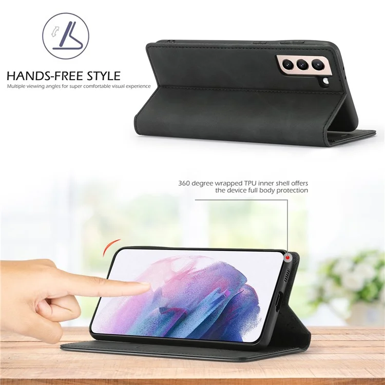 Lc. Imeeke LC Strong Magnetic Series Leder Brieftasche Phone Schutzschale Für Samsung Galaxy S21 fe - Schwarz