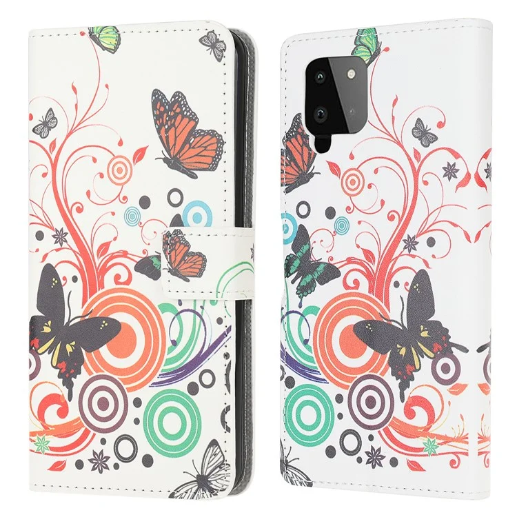 Patrón De Impresión De Protección Completa Wallet Design Soporte De Cuero Funda Protectora Con Soporte Para Samsung Galaxy A22 4G (versión De La UE) - Mariposa Colorida