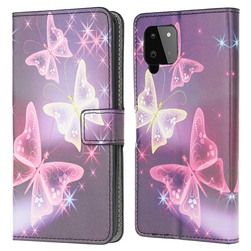 Pattern Printing Full Protection Wallet Design Leather Stand Protective Case with Stand for Samsung Galaxy A22 4G (EU Version) - Sparkle Butterfly