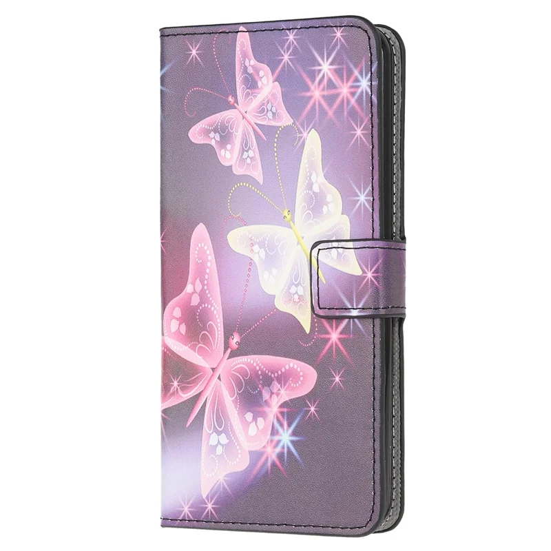 Pattern Printing Full Protection Wallet Design Leather Stand Protective Case with Stand for Samsung Galaxy A22 4G (EU Version) - Sparkle Butterfly