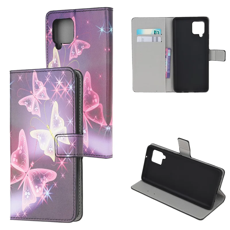 Pattern Printing Full Protection Wallet Design Leather Stand Protective Case with Stand for Samsung Galaxy A22 4G (EU Version) - Sparkle Butterfly