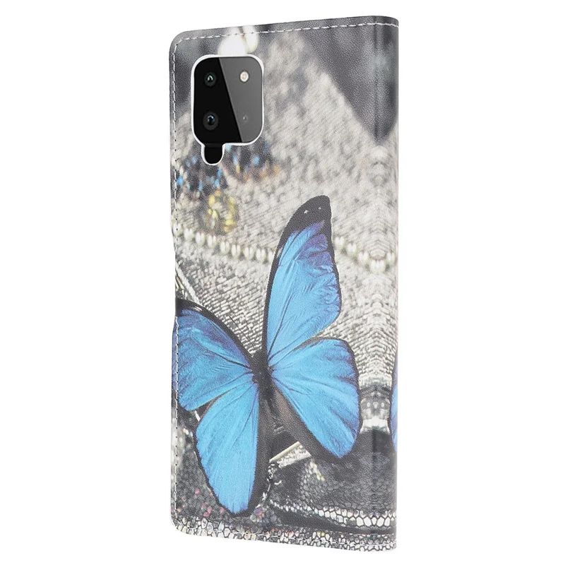 Pattern Printing Full Protection Wallet Design Leather Stand Protective Case with Stand for Samsung Galaxy A22 4G (EU Version) - Blue Butterfly