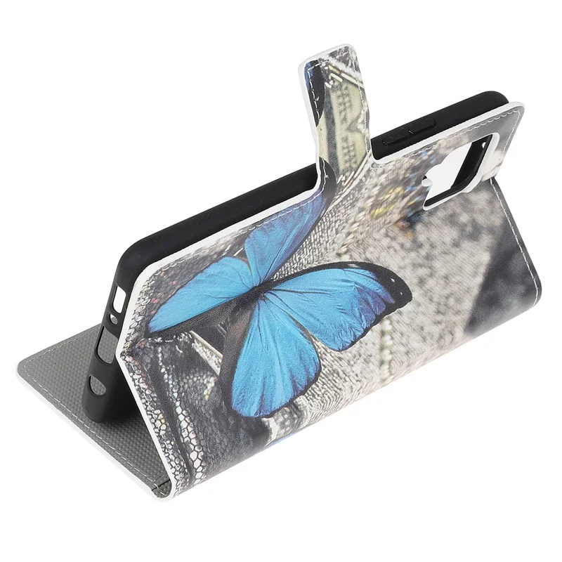 Pattern Printing Full Protection Wallet Design Leather Stand Protective Case with Stand for Samsung Galaxy A22 4G (EU Version) - Blue Butterfly