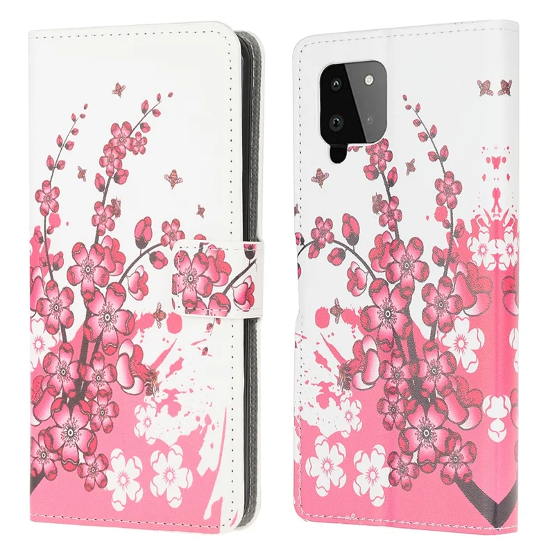 Pattern Printing Full Protection Wallet Design Leather Stand Protective Case with Stand for Samsung Galaxy A22 4G (EU Version) - Plum Blossom