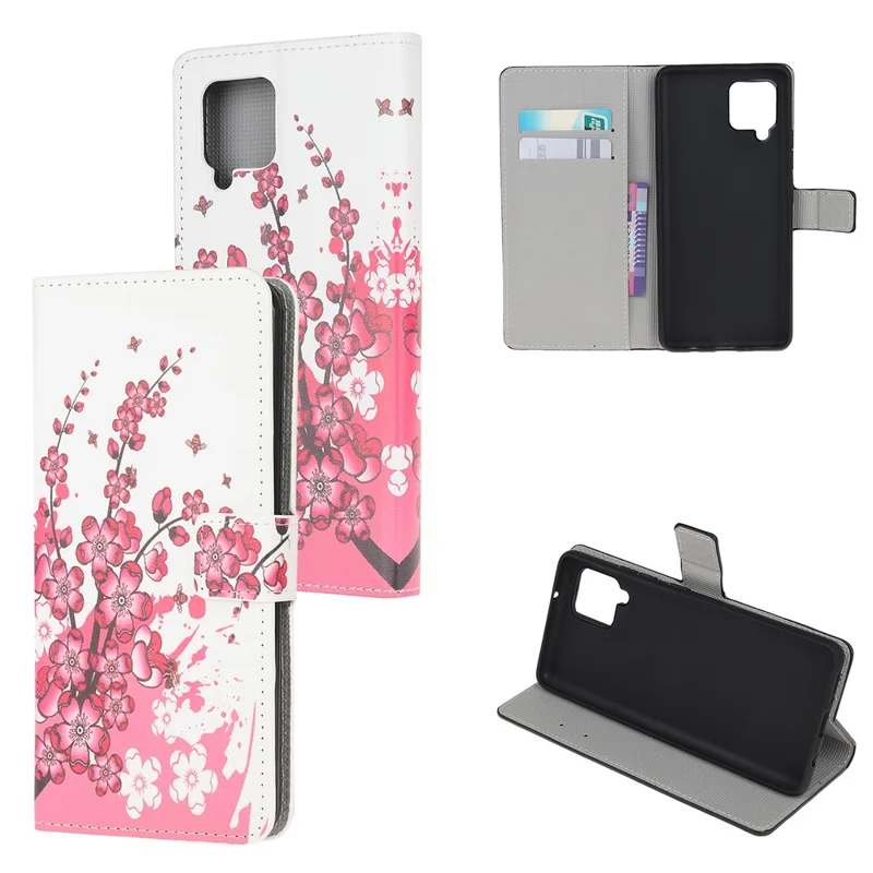 Pattern Printing Full Protection Wallet Design Leather Stand Protective Case with Stand for Samsung Galaxy A22 4G (EU Version) - Plum Blossom