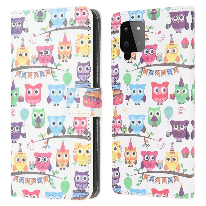 Pattern Printing Full Protection Wallet Design Leather Stand Protective Case with Stand for Samsung Galaxy A22 4G (EU Version) - Owls Sticker