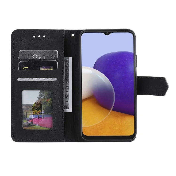Cubierta de Casa PU PU Case de Cuero PU Cubierta Protector Para Samsung Galaxy A22 5G (versión de la Ue) - Negro