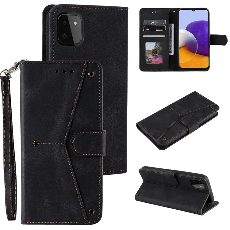 Cubierta de Casa PU PU Case de Cuero PU Cubierta Protector Para Samsung Galaxy A22 5G (versión de la Ue) - Negro
