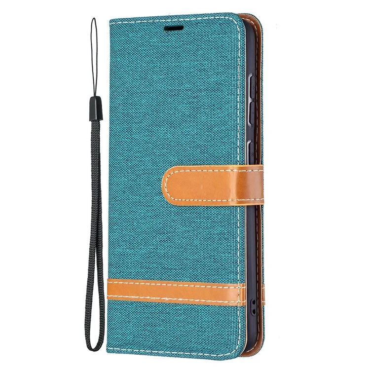 Splicing Jeans Cloth Surface Leather Phone Cover Wallet Stand Case per Samsung Galaxy S21 FE 5G - Verde