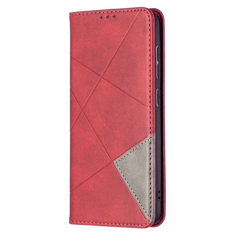 Geometric Pattern Leather Phone Case Shell Card Holder Stand for Samsung Galaxy S21 FE 5G - Red