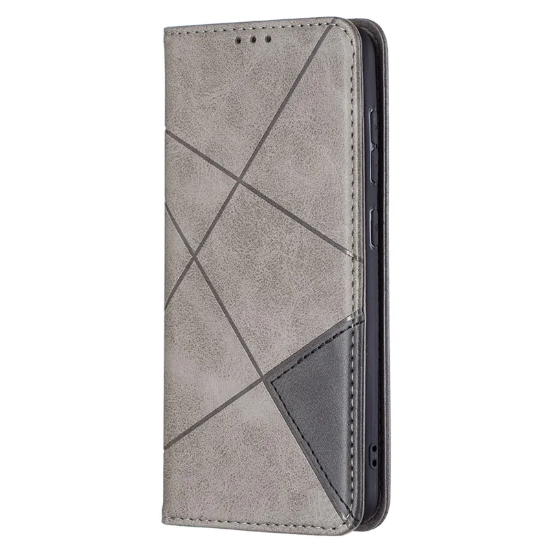Geometric Pattern Leather Phone Case Shell Card Holder Stand for Samsung Galaxy S21 FE 5G - Grey