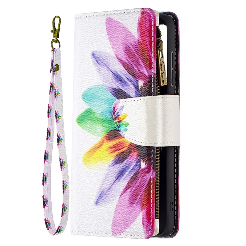 BF03 Zippered Wallet Leather Stand Phone Cover with Vivid Pattern Printing for Samsung Galaxy S21 FE 5G - Colorful Flower