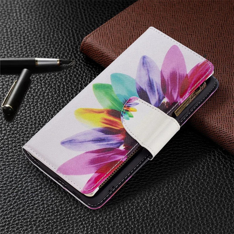 BF03 Zippered Wallet Leather Stand Phone Cover with Vivid Pattern Printing for Samsung Galaxy S21 FE 5G - Colorful Flower