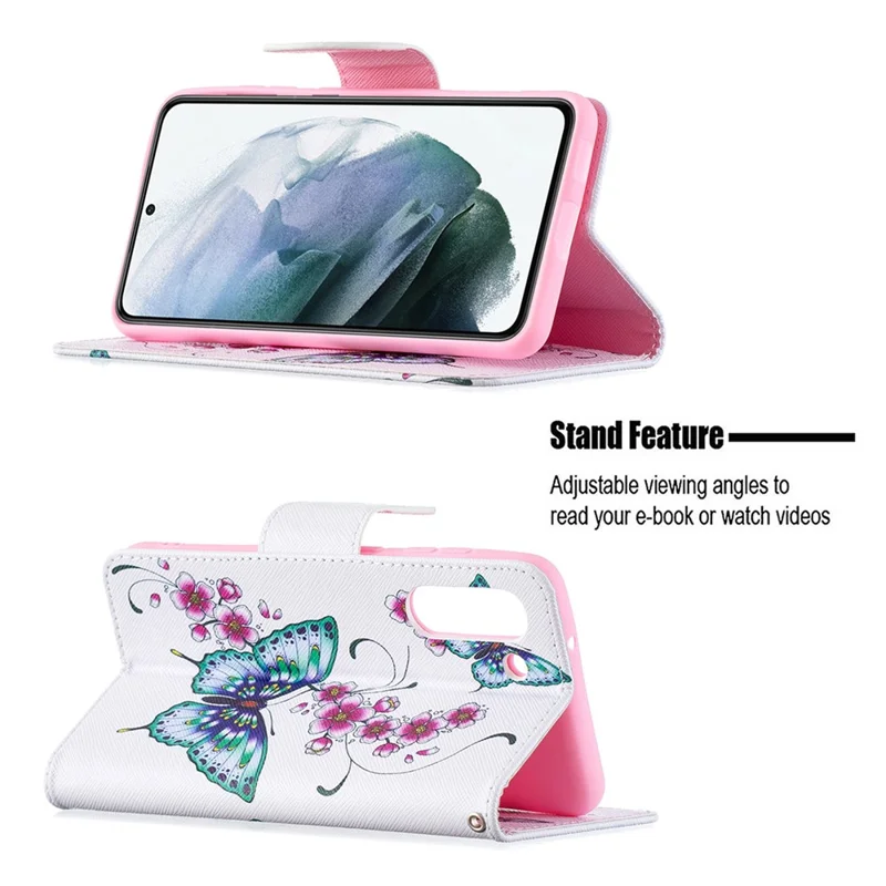 Etui z portfelem i pełną ochroną, z nadrukiem, z funkcją stojaka, z klapką na magnesie, dla Samsung Galaxy S21 FE 5G - Zielona Motylka