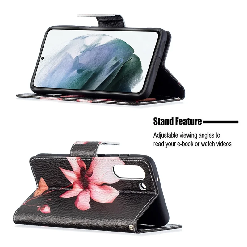 Wallet Design Pattern Printing Full Protection Leather Stand Cover Case for Samsung Galaxy S21 FE 5G - Vivid Flower
