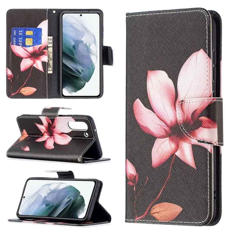 Wallet Design Pattern Printing Full Protection Leather Stand Cover Case for Samsung Galaxy S21 FE 5G - Vivid Flower