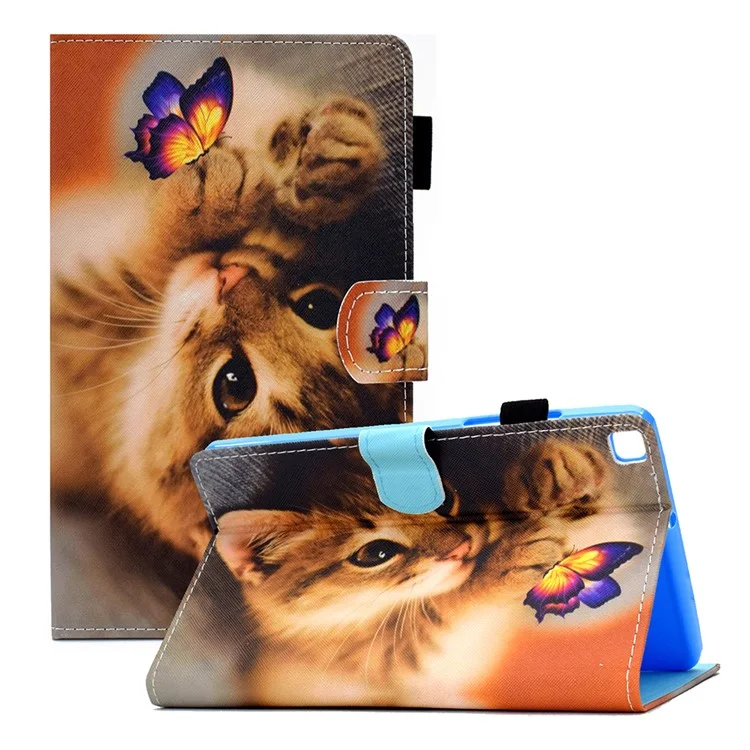Funda de Protección Completa de Cuero con Diseño de Impresión de Patrones para Samsung Galaxy Tab A7 Lite T220 / T225 - Gato y Mariposa