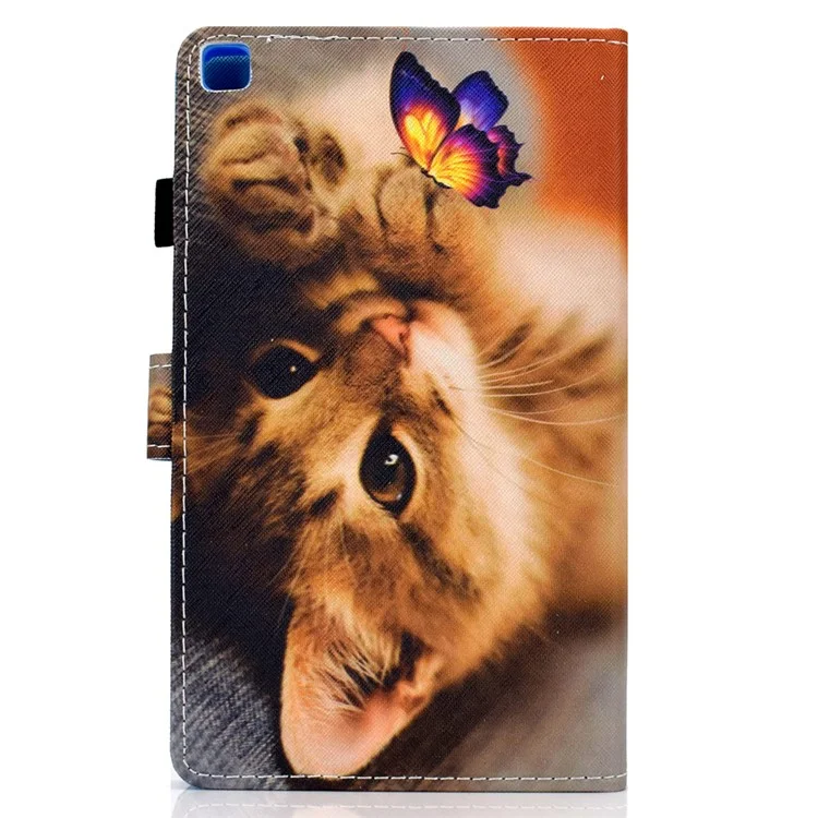 Funda de Protección Completa de Cuero con Diseño de Impresión de Patrones para Samsung Galaxy Tab A7 Lite T220 / T225 - Gato y Mariposa