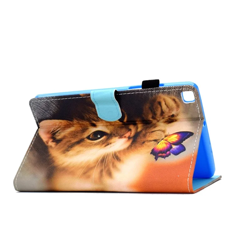 Funda de Protección Completa de Cuero con Diseño de Impresión de Patrones para Samsung Galaxy Tab A7 Lite T220 / T225 - Gato y Mariposa
