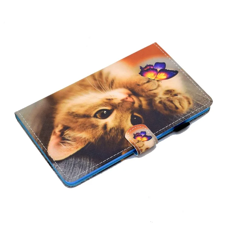 Funda de Protección Completa de Cuero con Diseño de Impresión de Patrones para Samsung Galaxy Tab A7 Lite T220 / T225 - Gato y Mariposa