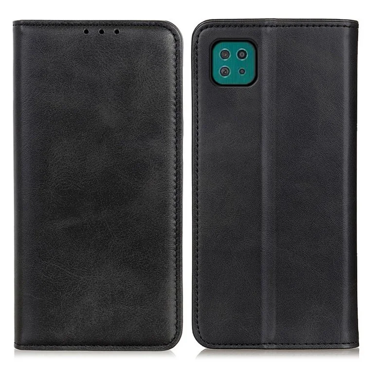 Magnetic Closure Split Leather Phone Case Shell Wallet Stand Cover for Samsung Galaxy A22 5G (EU Version) - Black