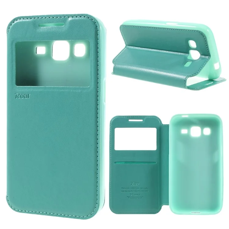 ROAR KOREA Window View Phone Leather Stand Case for Samsung Galaxy Core Prime SM-G360 - Cyan