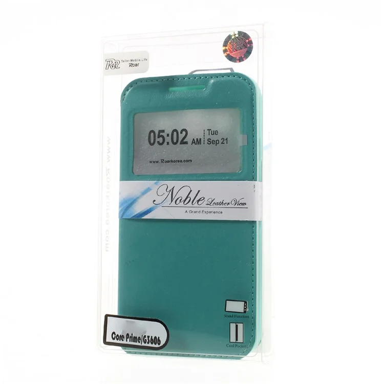 ROAR KOREA Window View Phone Leather Stand Case for Samsung Galaxy Core Prime SM-G360 - Cyan
