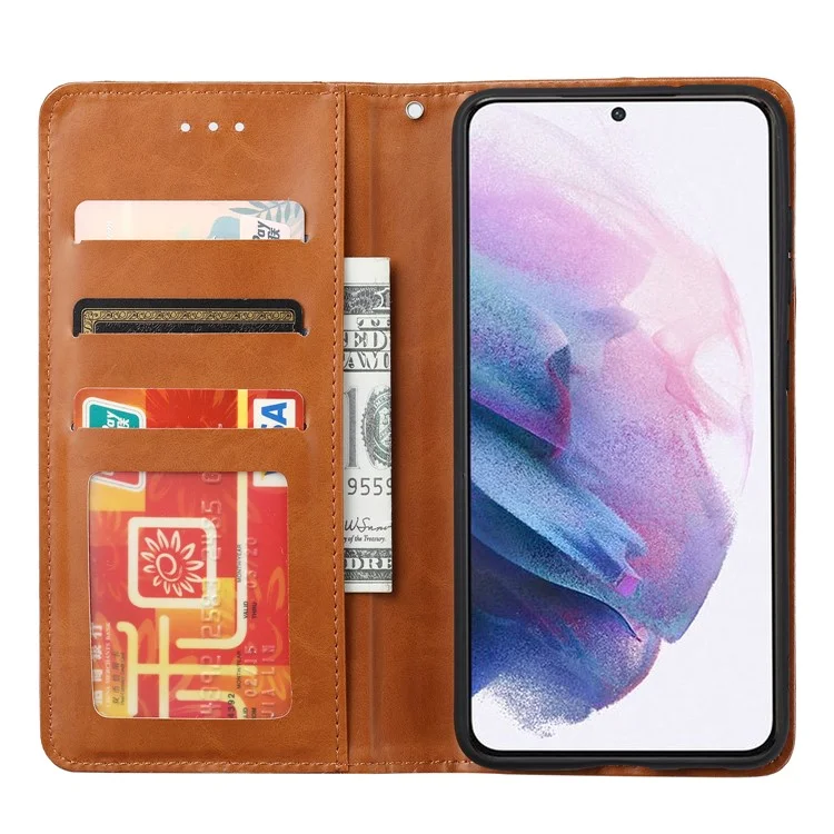 Stand De Portefeuille Autor Absorbé Le Cuir Protecteur De Téléphone Pour Samsung Galaxy S21 Fe - Noir