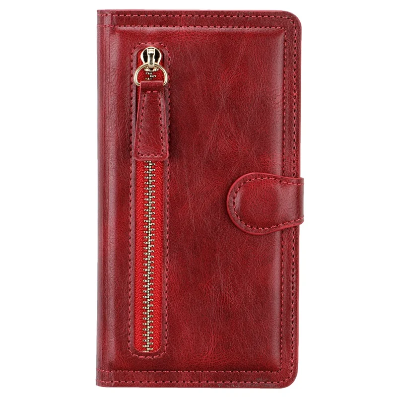 For Samsung Galaxy A52 5G/4G / A52s 5G Zipper Pocket Wallet Magnetic Closure Leather Cover - Red