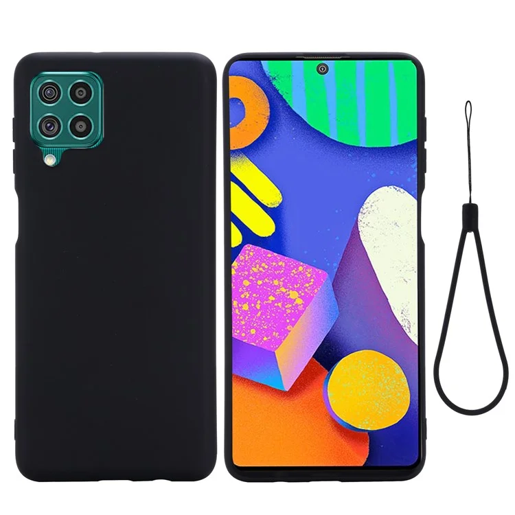 Caixa de Capa Macia de Silicone Líquido Com Alça Prática Para o Samsung Galaxy F62/M62 - Preto